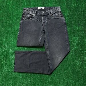 We The Free Free People Straight Leg Raw Hem Jeans Washed Black 24